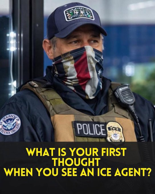 AntiLeftMemes's tweet photo. What is your first thought when you see an ICE agent? https://t.co/86Zqnym7SS