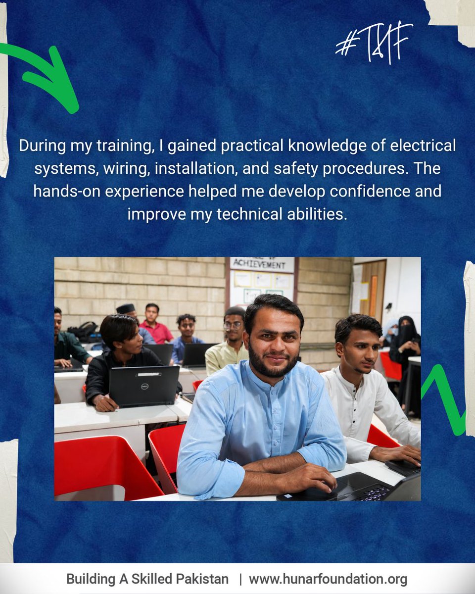 THFHunar's tweet photo. Skills create opportunities.
After completing the General Electrician course at THF–PATTI, Hamza Nasir started his own electric shop and now earns approximately PKR 80,000/month through his skills and hard work.
#TheHunarFoundation #THF #SuccessStory #GeneralElectrician https://t.co/5JdONG8BZ3