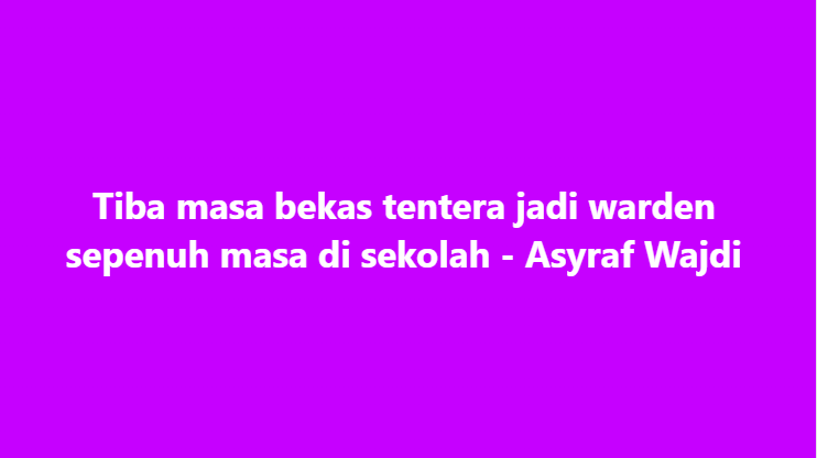 SinarOnline's tweet photo. Tiba masa bekas tentera jadi warden sepenuh masa di sekolah - Asyraf Wajdi

Sudah tiba masa bekas anggota tentera ditempatkan sebagai warden sepenuh masa di sekolah bagi menangani isu buli yang semakin membimbangkan.

#wardenasrama #MRSM #pendidikan

Artikel https://t.co/2HbhGV4Pbb