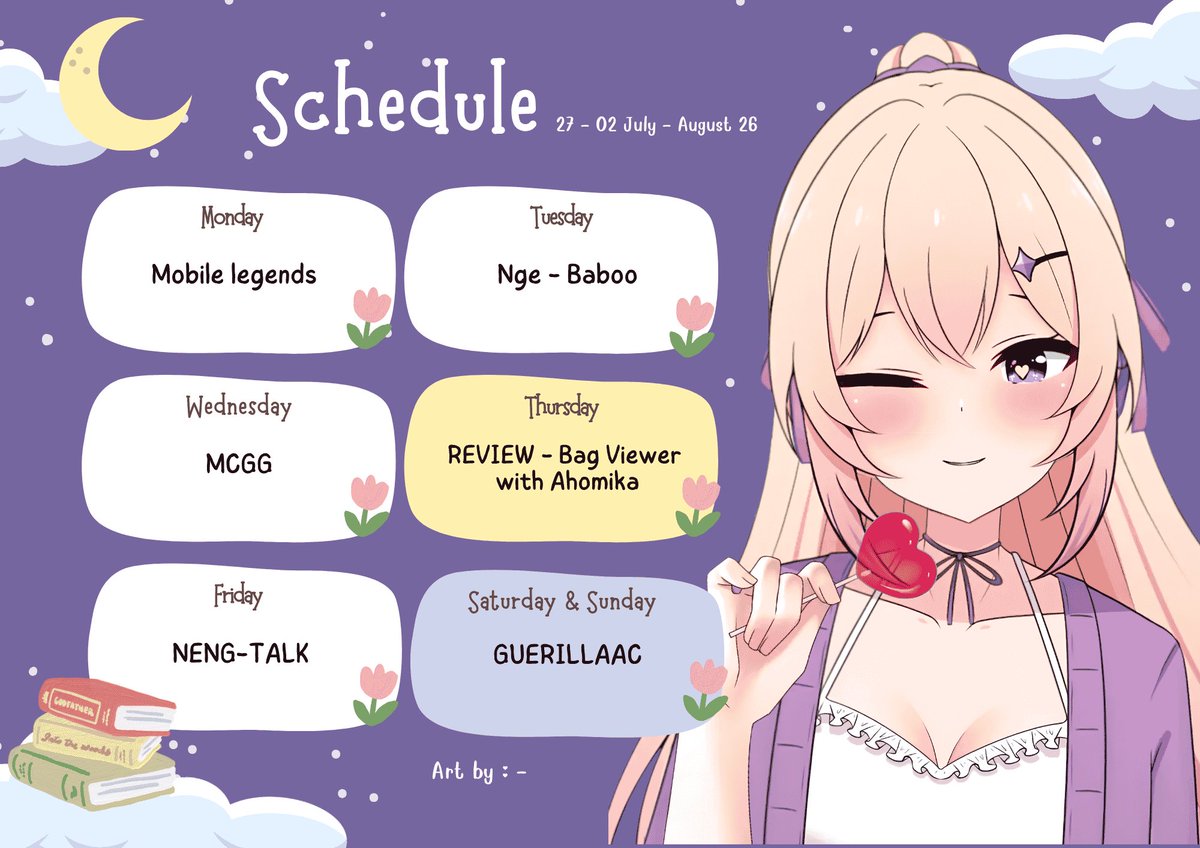 LilaacValerie's tweet photo. SCHEDULE 💜✨
Meluncuuur ~
Minggu ini Neng Lilaac ada Collab Review Bareng kak @ahomika_Ch Nihh, Review bag viewer 🎒🎒, stay tune terus yaa let’s goo ♡

Hastag
general : #NengLilaac
live : #LiveLilaac
art : #ArtLilaac
clip : #ClipLilaac https://t.co/ajuQ2IOVxA