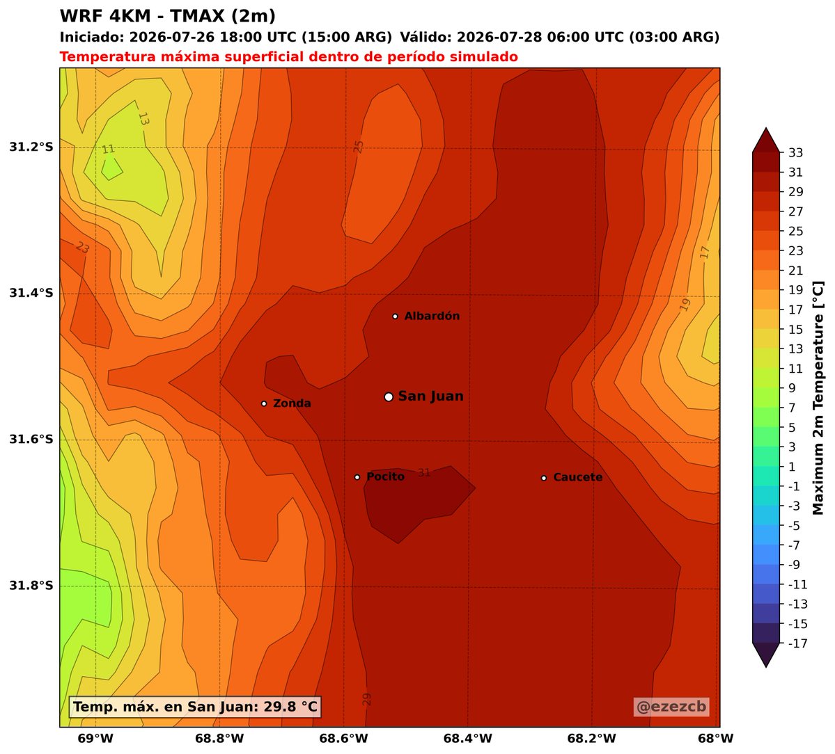 ezezcb's tweet photo. #Viento #Zonda en el Gran San Juan hoy lunes, WRF 4km con condiciones iniciales del GFS https://t.co/B4uTDBp6v1