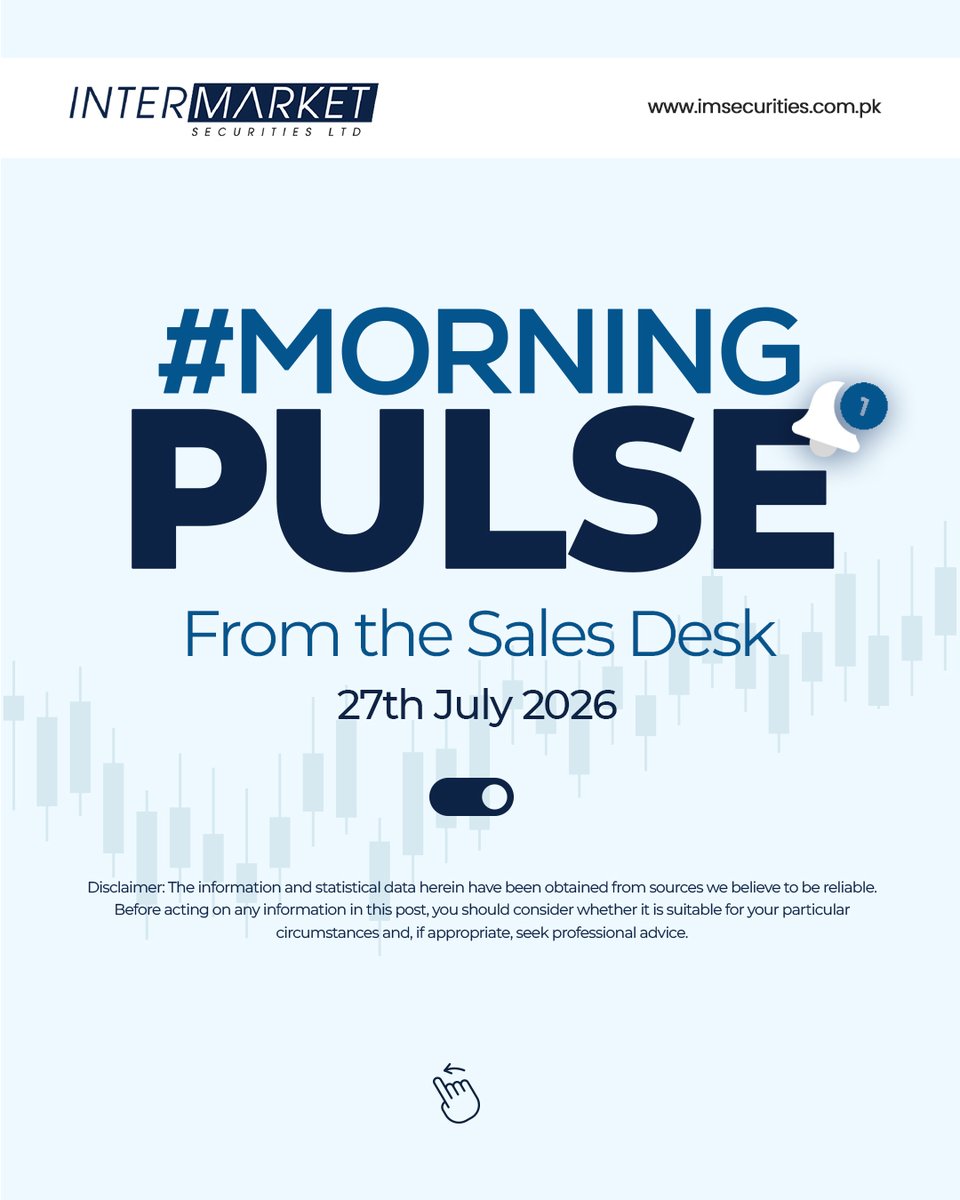 IMStradeonline's tweet photo. Morning Pulse Updates for July 27 2026
Start your day with the latest market insights, key financial developments and the trends driving today's trading session.
#IntermarketSecurities #MorningPulse #MarketUpdates #FinancialDevelopments https://t.co/xcxbSEhxxr