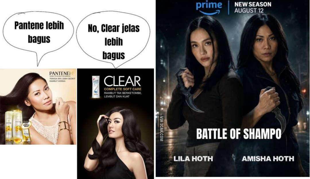 onecak's tweet photo. Battle of Shampo Pantene vs Clear https://t.co/SphGtQ88uY
