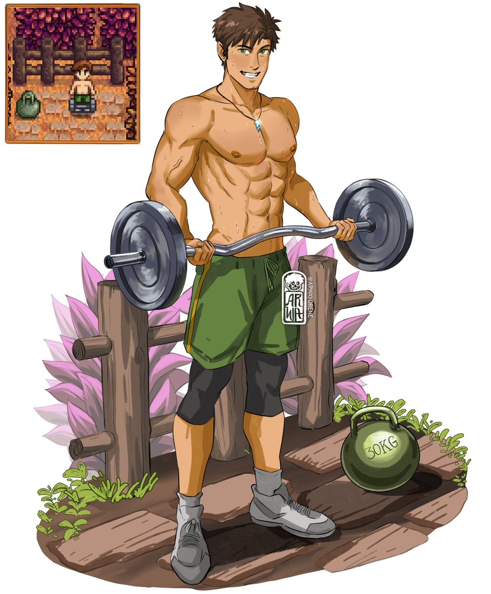 arwayorene's tweet photo. And this is Arden’s Husband, Alex 💪🏼 Pelican Town jock in his personal space inside the Farm #stardewvalley #alexstardewvalley https://t.co/DBO5WhfDjI