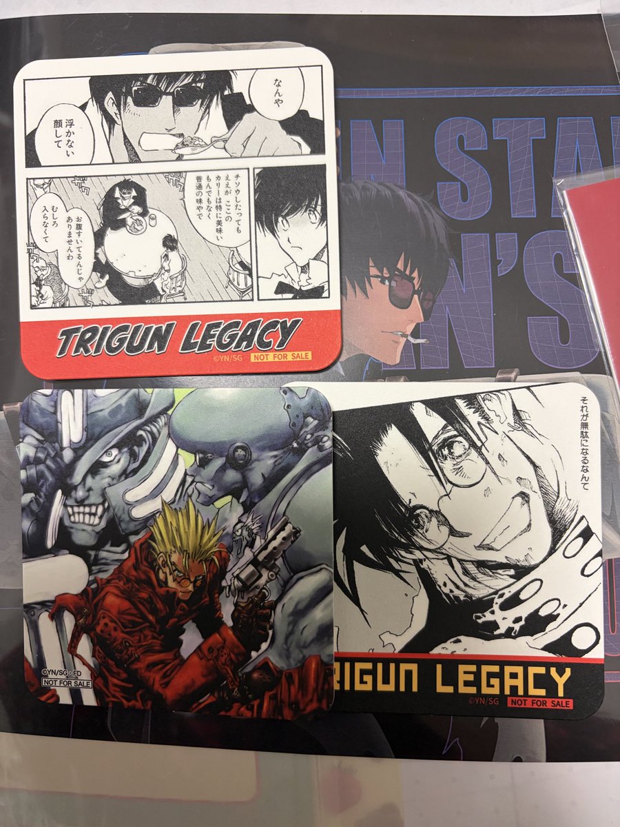 eritama57907723's tweet photo. 【交換】TRIGUN Legacy Cafe 渋谷MODI トライガン モディ

譲:
ヴァッシュ ウルフウッド メリル ミリィ
(写真の1枚目2枚目)

求:
画像3枚目
青 > 緑 > ピンク

or
異種前半予約特典ナイブズクリアカード

まとめて優先
都合が合えば都内手渡し可能
郵送可能

ご不快でなければこちら複数組合せ可能 https://t.co/xR3nTTIWDJ