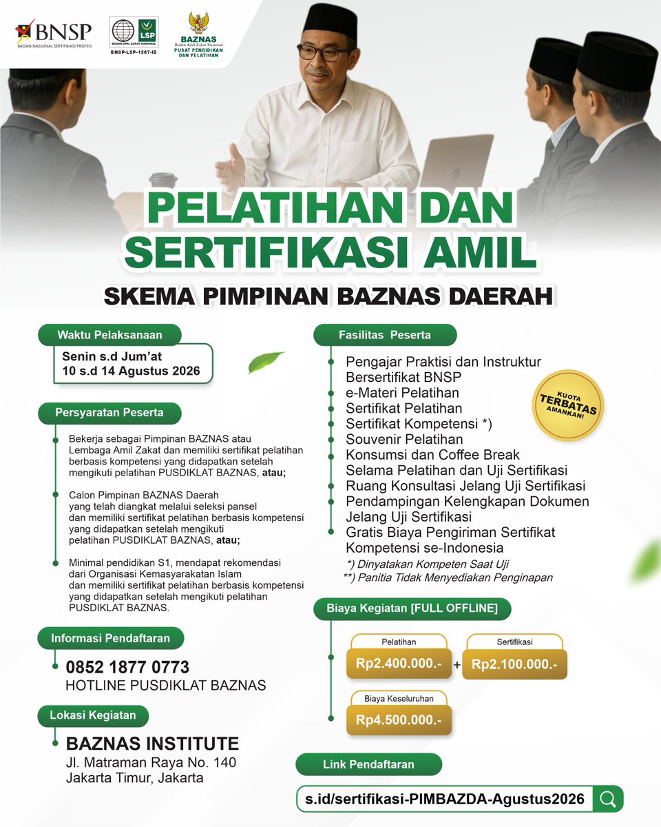 LspBaznas's tweet photo. Di sinilah sertifikasi kompetensi BNSP berperan, yaitu melalui proses asesmen yang objektif untuk memastikan pengetahuan, keterampilan, dan sikap kerja seorang amil sesuai dengan standar nasional. https://t.co/PEE5lG2Ssb