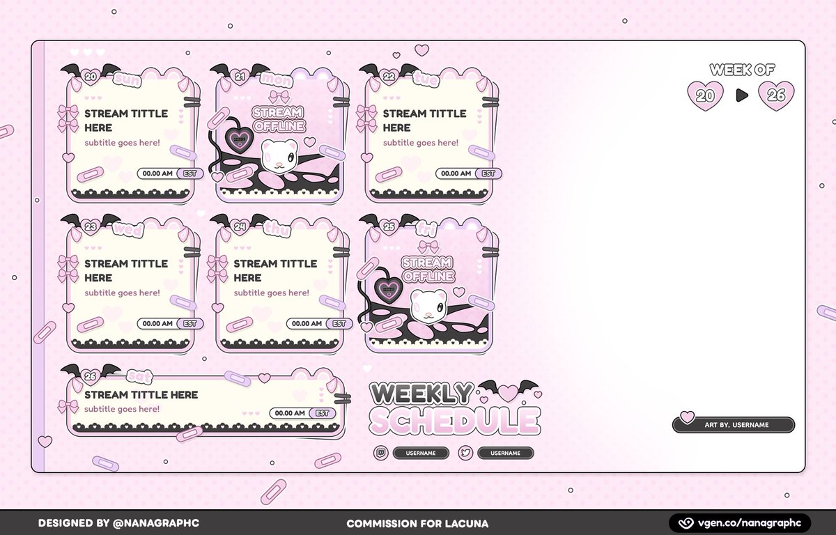 nanagraphc's tweet photo. 【✦  client work ✦】
vtuber schedule for
@LacunaLovelock  

♡ + ↻ are appreciated!

#vtuber #vgencomm https://t.co/rFTl3DkC2T