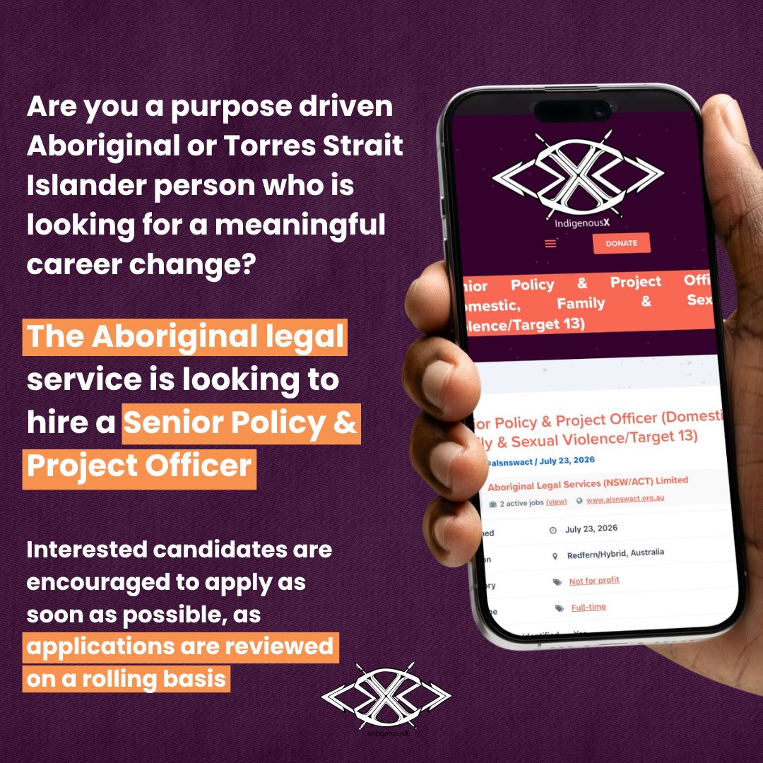 IndigenousX's tweet photo. Position: Senior Policy &amp; Project Officer (Domestic, Family &amp; Sexual Violence/Target 13)
Location: Redfern/Hybrid, Australia
Employer: Aboriginal legal service
Applications close: Apply as soon as possible, applications are reviewed on a rolling basis. https://t.co/FvFqY9wENV