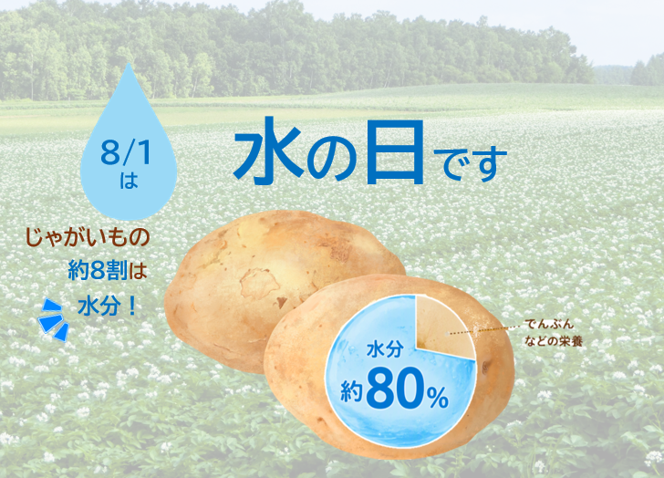 CalbeePotato_JP's tweet photo. 8月1日は #水の日 💧
じゃがいもの約80％は水分🥔！ ポテトチップスの原料になるじゃがいもづくりに欠かせない「水」。 今日は身近な食べものを通して、水の大切さを考えてみませんか？🌎✨ https://t.co/XNUfACz8UB