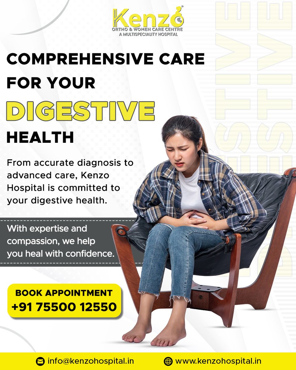 KenzoHospital's tweet photo. 🌿 Your digestive health matters.

At Kenzo Ortho &amp; Women Care Centre, we offer expert diagnosis and advanced digestive care to help treat stomach problems, improve gut health, and support long-lasting relief.

Book your consultation today. https://t.co/S2olRTpW0Y