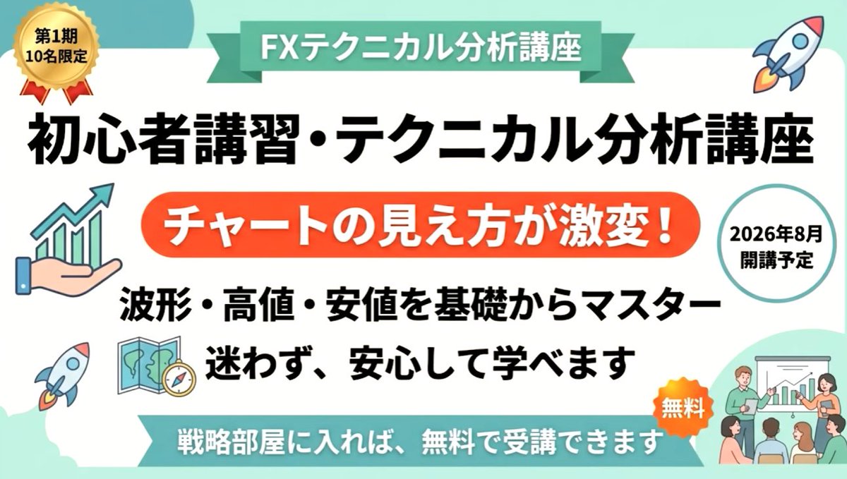umimi20's tweet photo. テクニカルはすごい！
戦略部屋では初心者講習を開催する予定です。
波形の基礎から学ぶことができます。
ちりつも先生はFXで悲しい思いする人を少なくしたいという思いからこのような活動をしています。
先生のお話を聞けば根拠ある分析に脱帽するはず。 https://t.co/6ZZfWO5f7h