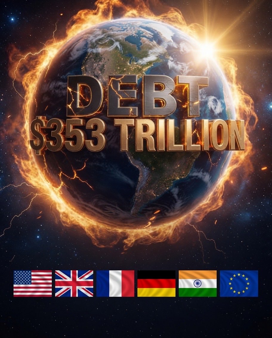 rkmtimes's tweet photo. JUST IN🇺🇸🌎🔥 Global Debt has reached $353 trillion dollar (a sudden $8 trillion growth in just 1 year) amid US-Iran and Ukraine war. 

🚨Iran, China and Russia are become world’s most debt-free countries while Western countries are suffering huge rise in debts. https://t.co/KjPEaF2fSW