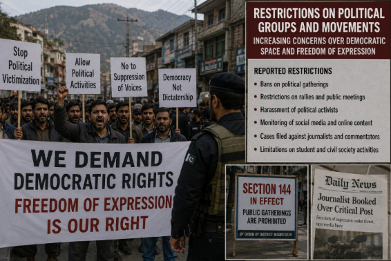 PoJKInsights's tweet photo. Restrictions on political groups and movements have increased concerns regarding democratic space and freedom of expression. #FreePoK https://t.co/ZzyDQKkvj4