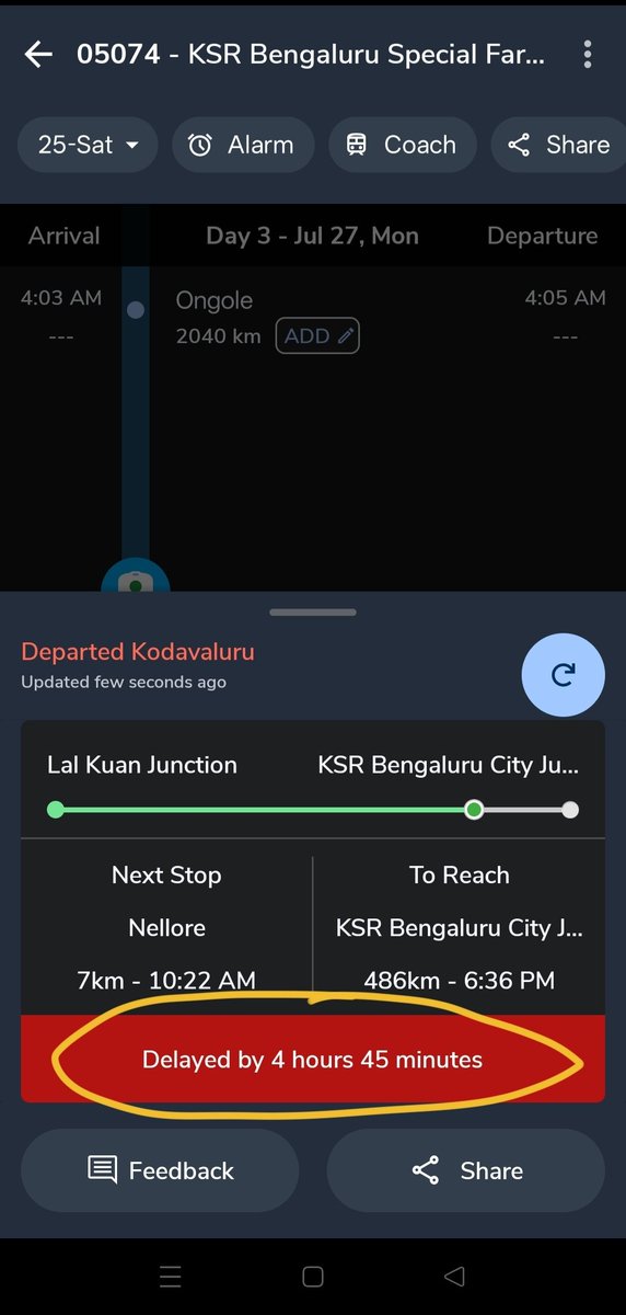 prabha_user's tweet photo. Train05074KSR Bengaluru Special is 5 hours late again. This happens almost every trip.Students, employees &amp; families suffer while Railways stays silent. If delays are unavoidable,at least explain why. @RailMinIndia @RailwaySeva @AshwiniVaishnaw @IRCTCofficial #TrainDelay #railway https://t.co/LCgnOKkipc
