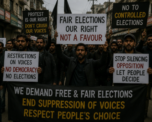PoJKInsights's tweet photo. Questions over the credibility of the upcoming elections have increased due to restrictions on opposition voices and protest movements. #FreePoK https://t.co/7nKtnBCJQb