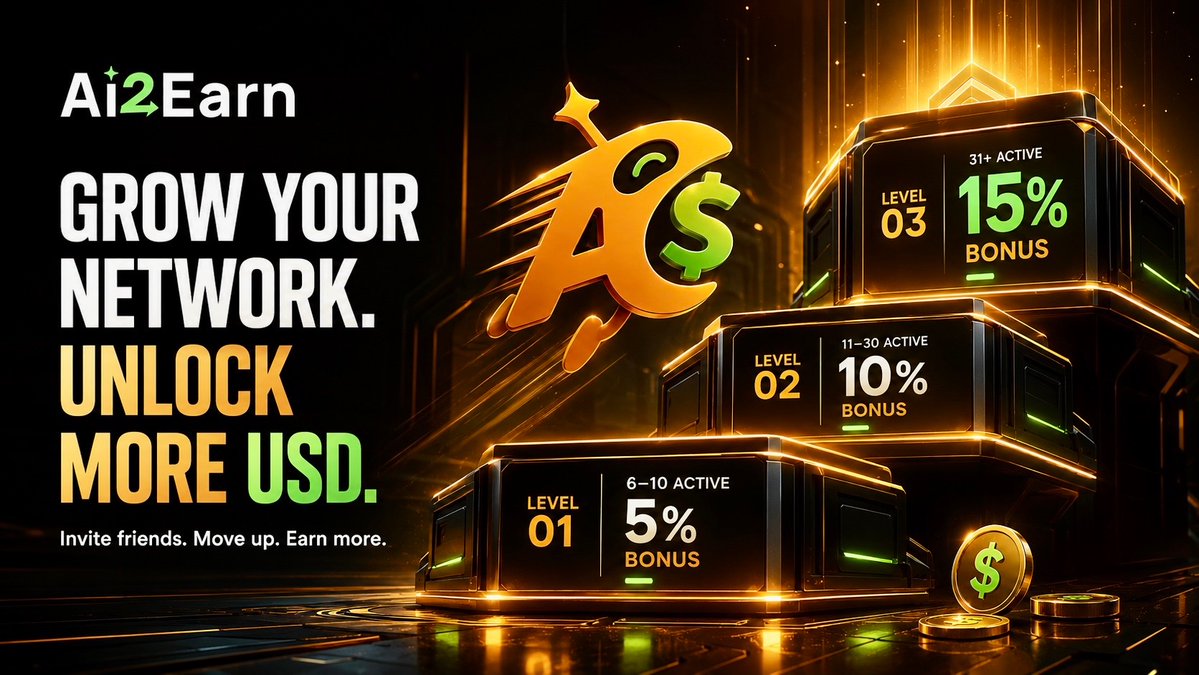 AI2Earn_xyz's tweet photo. 👥 Grow your network. Unlock more USD rewards.

Invite friends to AI2Earn and earn bonus USD as your active referral network grows.

💵 6–10 active referrals → 5% bonus
💵 11–30 active referrals → 10% bonus
💵 31+ active referrals → 15% bonus

More active referrals. More ways to earn USD. 🚀

Start now: https://t.co/BnDpN988lg

#AI2Earn #EarnUSD #ReferralBonus