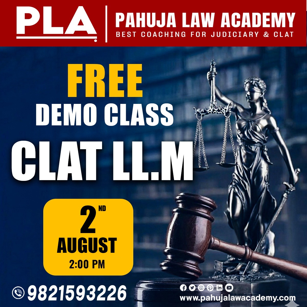 pahujalaw's tweet photo. Your LL.M journey starts here! Join our FREE CLAT LL.M Demo Class on 2 Aug | 2 PM and learn from expert mentors. Take the first step toward your dream law school today.
📞 9821593226
🌐 https://t.co/H9ugjEe7IV
#CLATLLM #LawAspirants #FreeDemoClass #PahujaLawAcademy https://t.co/8wL9tQmVbS