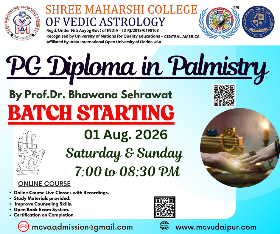 mcvu_college's tweet photo. PG Diploma in Palmistry – Admissions Open!
Faculty: Prof. Dr. Bhawana Sehrawat

• Batch Starts: 01 August 2026 
• Days: Saturday &amp; Sunday 
• Time: 7:00 PM – 8:30 PM 🌐 Website: https://t.co/CWptFNDd8j
 📧 Email: mcvaadmission@gmail.com
 📞Admission Helpline: +91 7023419351 https://t.co/e7LcAosAT5