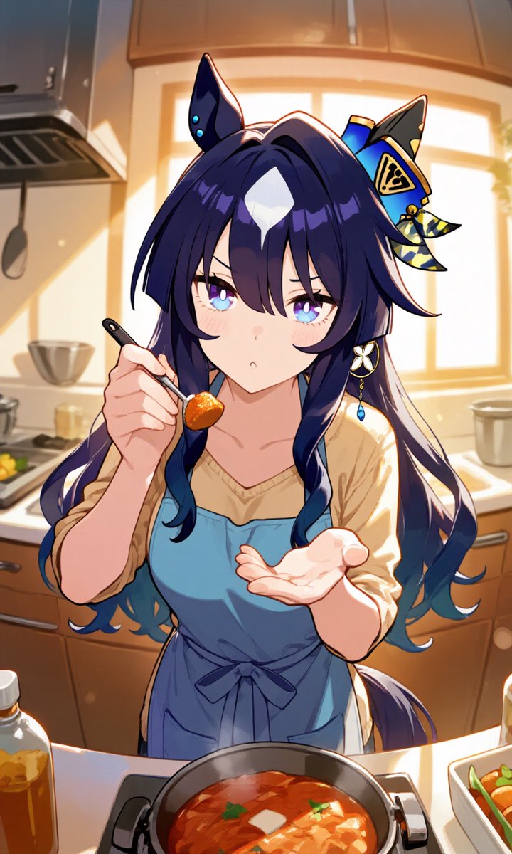 KuroiNu_17's tweet photo. トレーナー、たまには二人でショッピングに出かけるのも悪くないわね。

腕を振るって作ったお料理、はいあーん。……フフ、美味しいでしょ？
夜に二人で並んで過ごす時間は、私にとって何より特別なものよ。

……ねえ、もう寝る時間だけど、私の部屋で少しだけお話ししていかない？

#ウマ娘 #ヴィルシーナ #AIイラスト