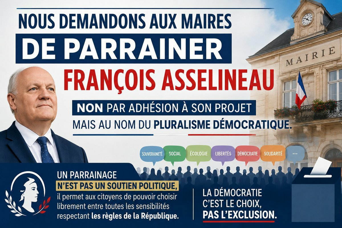Phil_7338's tweet photo. #elus détiennent la clé permettant aux candidats à la #Presidentielle2027 d'y participer.
PARRAINER EST UN DEVOIR, UN ACTE RÉPUBLICAIN GARANTISSANT LA #DEMOCRATIE.
Ce n'est pas un engagement politique ni une adhésion à un parti.
42000 parrains dont 35 000 MAIRES le peuvent 🇨🇵 https://t.co/5edq4vNEUg