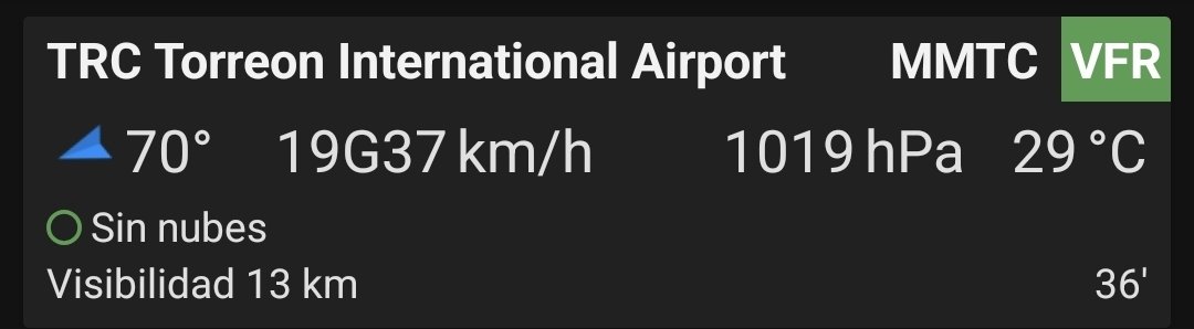 WxTorreon's tweet photo. La #Temperatura de hace algunos minutos en el Aeropuerto ✈ Internacional de la Ciudad de #Torreón es de 29°C 🌬.   #GómezPalacio #Lerdo . https://t.co/CtkflKCSGM