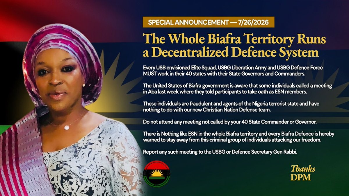 Dgreat247's tweet photo. BREAKING NEWS.... 
THE WHOLE OF BIAFRA TERRITORY RUNS A DECENTRALIZED DEFENSE SYSTEM.. 🔥🔥 https://t.co/ENCuetNHxq