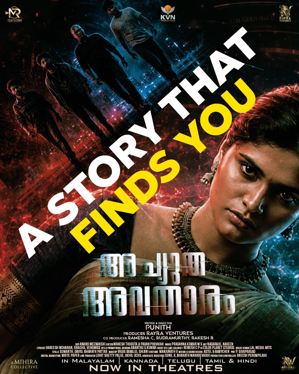 RayraVentures's tweet photo. A story that doesn’t just entertain… it stays with you.

Achyuta Avataaram is now running successful in theatres , Book your tickets and experience Faith Family Cyber on big screen 
#rayraventures #achyutaavataaram #whoispunith #kvnproductions #mollywood https://t.co/MHes7IpX3F