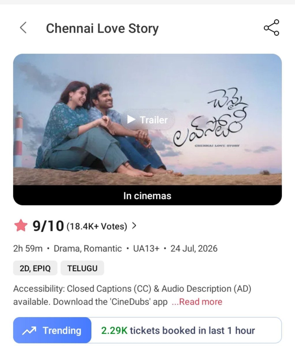 BERLIN_MNH's tweet photo. Super hold.. Excellent bookings all over Telugu states ..

#ChennaiLoveStory https://t.co/GKaTufuwnj