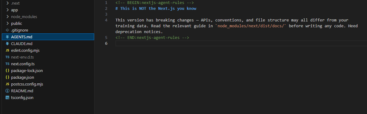 akbx898's tweet photo. Just noticed that create-next-app now creates AGENTS.md and CLAUDE.md by default.
We've officially entered the era where scaffolding a project also scaffolds instructions for AI agents.
Next.js is preparing the codebase for both humans and AI.
#AI_assisted_Development #nextjs https://t.co/AVpGeW2Fqk