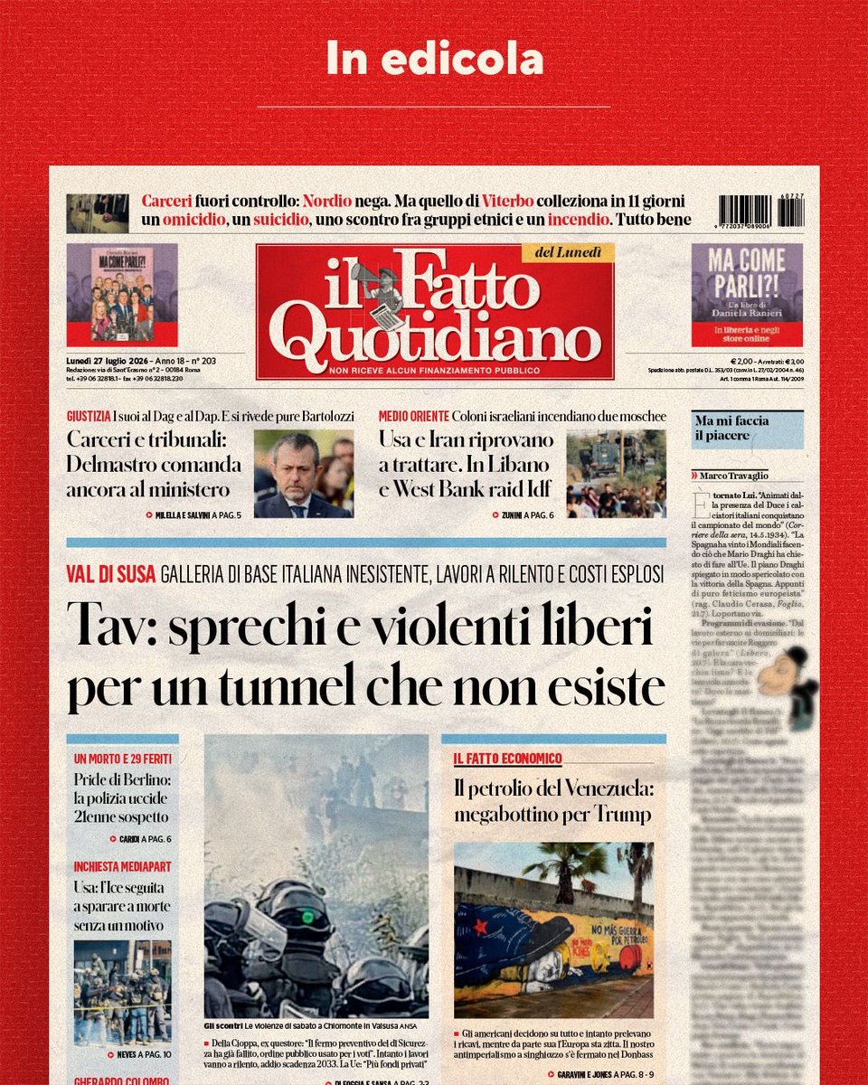 fattoquotidiano's tweet photo. Tav: sprechi e violenti liberi per un tunnel che non esiste

Leggi Il Fatto Quotidiano 👉 https://t.co/7eOLwr7iO2 https://t.co/jwQjdWCxOb
