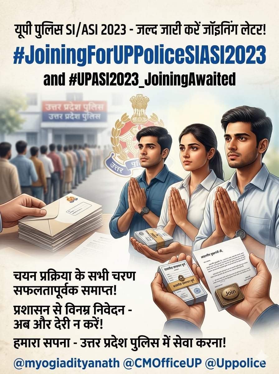 AnkitKumar89433's tweet photo. Tweet 9

उत्तर प्रदेश पुलिस SI/ASI 2023 भर्ती के चयनित अभ्यर्थियों की ओर से माननीय @myogiadityanath जी एवं @upgovt9 से सादर अनुरोध है कि कृपया शीघ्र नियुक्ति पत्र जारी कराने की कृपा करें।

#JoiningForUPPoliceSIASI2023
#UPASI2023_JoiningAwaited https://t.co/KkMBym996u