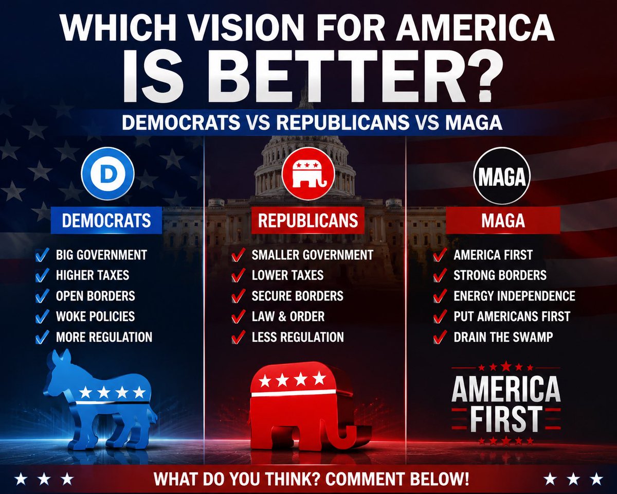 johnfkjunior_'s tweet photo. 📰 POLITICAL SHOWDOWN: Democrats vs Republicans vs MAGA Which Vision for America Wins? 🇺🇸 https://t.co/xBHTHRu5dm