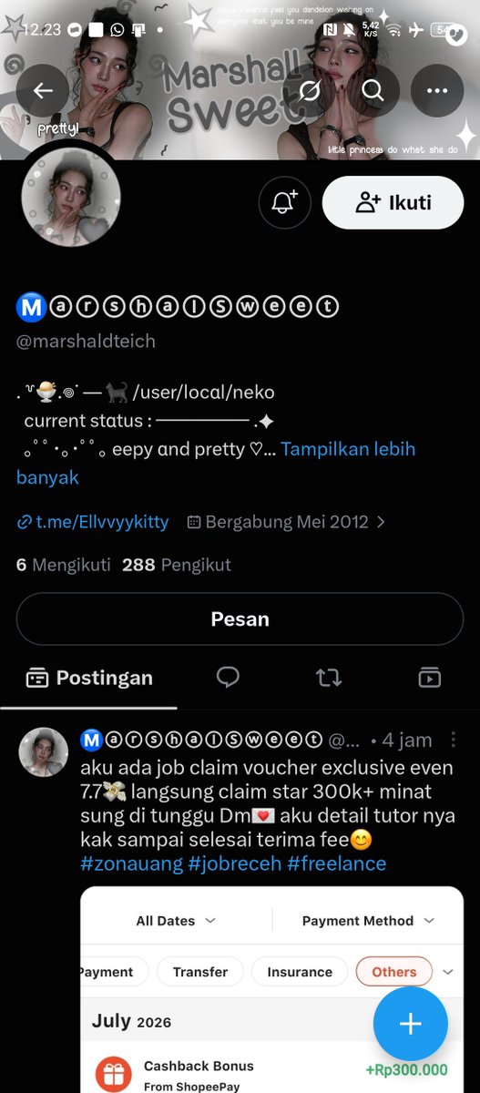 bansvplace's tweet photo. tiati guyss barusan ada moots aku ketipu kyc pinjol sama ni orang @marshaldteich , sumpah lu @marshaldteich biadab bgt dah malah mau vcs bego emang tiati guys!! #zonauang #freelance #scam #zonajajan https://t.co/aBnZsdDDgz