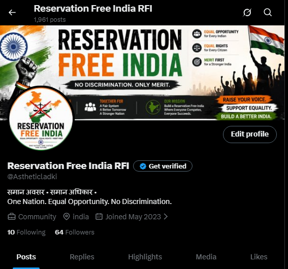 Astheticladki's tweet photo. A new protest has begun. 🔱 Reservation Hatao Movement True Gen Z nationalists are showing their strength. I stand with them. Jai Hind. Jai Bharat
#Reservationfreeindia #indiawillbecomethegoldenbird #EqualityForAll https://t.co/1cjS1Ve0IO