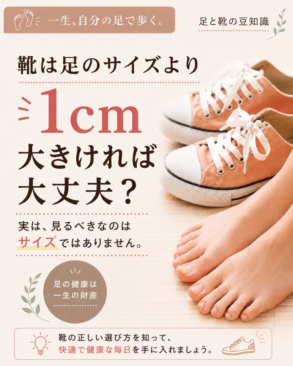plusrayashiyubi's tweet photo. 👟 「足より1cm大きい靴」が正解だと思っていませんか？
実は、本当に見るべきなのは靴のサイズではなく、靴の中で足がどうなっているかです。ぜひ一度、靴のインソールを取り出して、その上に足を乗せてみてください。
✅ 小指までインソールに乗っていますか？
✅ 足幅ははみ出していませんか？ https://t.co/j6CCX1Ojiw
