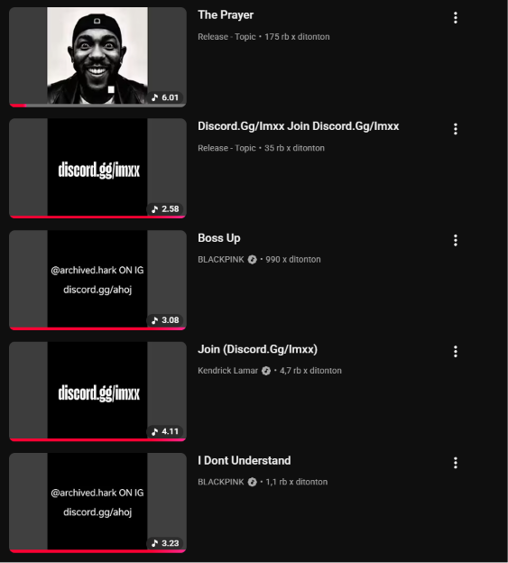 pl3s3rrr's tweet photo. BLACKPINK and Kendrick Lamar’s YouTube channels have been HACKED simultaneously!
🚨The hackers are uploading unreleased tracks ("I Dont Understand, Boss Up" and "The Prayer") and promoting scam Discord links via an alleged OffStep distributor breach. #blackpink #kendricklamar https://t.co/nYXpKqPV4L