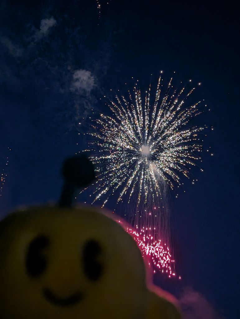 FromKibitan's tweet photo. 花火を見てきたよ！
夜空にキラキラと輝く花火がとても綺麗だったよ！
#福島県 #Fukushima #Japan #キビタン #福島県公式キャラクター
#花火 https://t.co/Pdz12jghc1