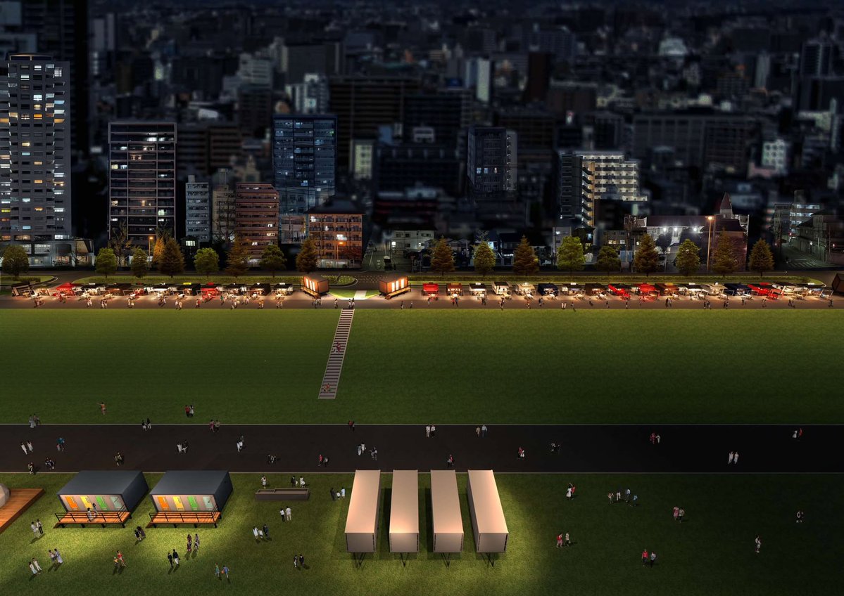 PRdesse's tweet photo. 大阪・淀川区の河川敷に新たなフードパークが誕生！
にぎわい拠点「ミナモ十三」に22店集まる屋台エリア 8/8(土)開業！　https://t.co/PxBHP0dreY https://t.co/BwuIO9qa32