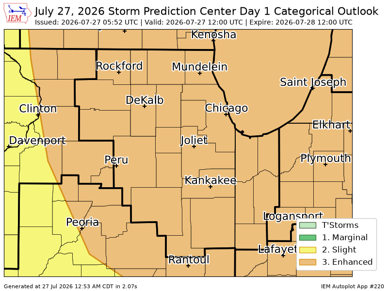 tychistorm's tweet photo. #SPC issues Day 1 Enhanced Convective Risk at Jul 27, 5:52z for LOT https://t.co/qFYrMhnhd2 https://t.co/jdAgOnidw4