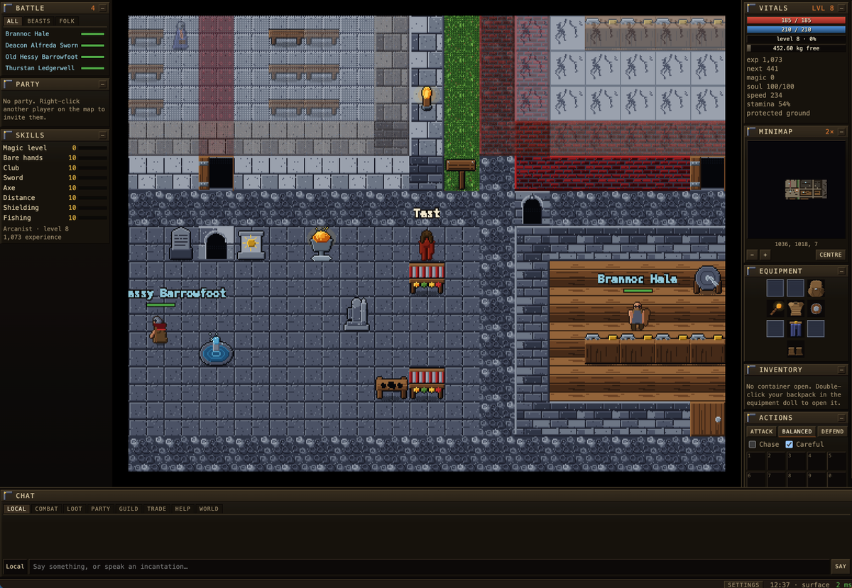 Deploydon's tweet photo. One shot with Opus 5. 
-All sprites/images rendered in code
-900+ items
-Inventory system, equipment, looting'
-Multiple vocations and battle modes
-Monsters
-NPC system
-Full PvP system
-Fully online with an authoritative server

Insane. https://t.co/LD5DmFzmad
