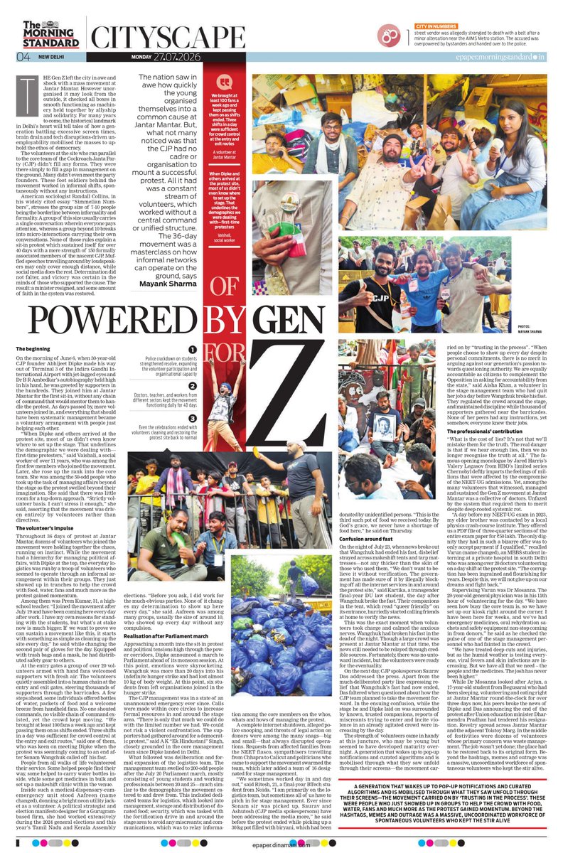 TheMornStandard's tweet photo. Beyond the speeches and the stage, an invisible network of volunteers kept the CJP protest running. This week's Cityscape looks at the faces behind the movement. 

Read: https://t.co/E9AyaxFtTc

@NewIndianXpress @santwana99 https://t.co/afPGnFgXXA