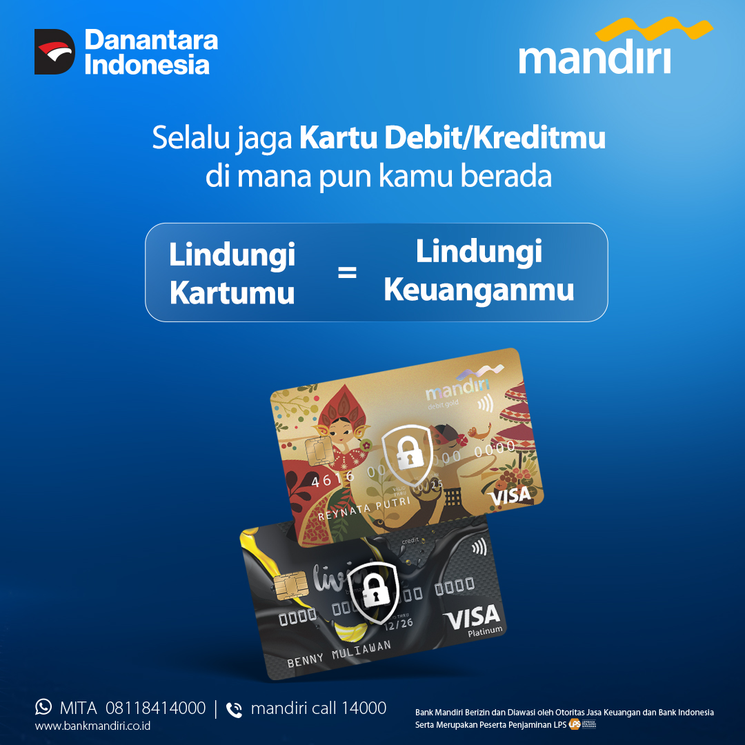 bankmandiri's tweet photo. Kartu debit atau kreditmu hilang?
Jangan tunggu lama! Segera blokir lewat Livin’ by Mandiri atau Mandiri Call 14000 untuk hindari risiko transaksi tak diinginkan.
Selalu jaga kartumu di mana pun kamu berada, karena Lindungi Kartumu = Lindungi Keuanganmu.
#KelasMandiri
#GeberPK
#KonsumenCerdasPeKABertransaksi #GENCARKAN2026 #LiterasiKeuanganMasifMerata
#JagaBaikBaik