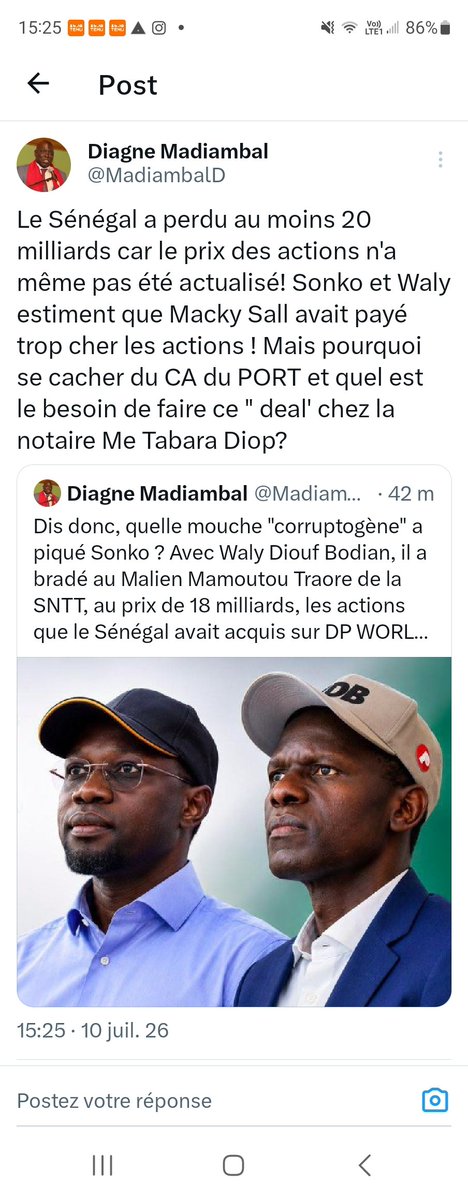 MadiambalD's tweet photo. Pathétique ! Sonko craint que ses méthodes de chasse à l'homme, dont il usait du temps où il était au pouvoir, lui seront appliquées. Croyez-moi, il ne perd rien pour attendre. Tout son système de corruption sera exposé!
https://t.co/3IlT6fFzV0 https://t.co/CCwAlpv4y4