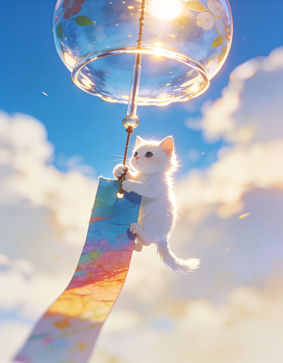 AI_neko_nyan's tweet photo. チリンチリンって鳴るガラスの宇宙船。
風が吹くと揺れるけど、しがみついて離さないよ。 https://t.co/r55b1Uh5jb