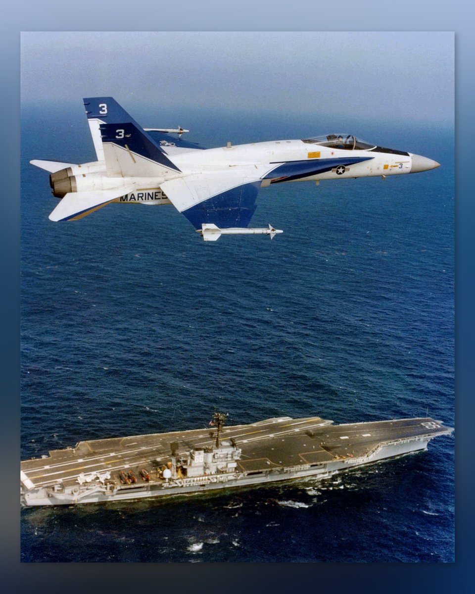 Boneyardsafari's tweet photo. Here is YF/A-18A160777 the 3rd Hornet conducting carrier suitability tests aboard USS America CV-66, 30 October–3 November 1979. LCDR Dick Richards and LT Ken Grubb successfully made 32 landings and catapult launches. #yfa18 #f18 #ussamerica #cv66 #boneyardsafari https://t.co/cO5vbg3t6z