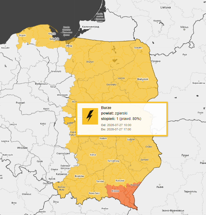 IMGWmeteo's tweet photo. ⚠️ Aktualizacja ostrzeżeń IMGW-PIB
🟡 Obowiązuje 5 ostrzeżeń 1. stopnia przed upałem i burzami.
🌡️ Ostrzeżenia przed upałem obejmują znaczną część centralnej, północnej i zachodniej Polski.⛈️ Ostrzeżenia przed burzami dotyczą głównie północno-wschodniej i częściowo południowo-wschodniej Polski. Burzom mogą towarzyszyć intensywne opady deszczu, porywy wiatru oraz lokalnie grad.
🌐 Aktualne ostrzeżenia: https://t.co/c3JUXVOvrU
#IMGW #IMGWPIB #Upał #Burze #Ostrzeżenia