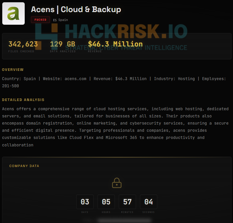 H4ckmanac's tweet photo. 🚨Cyber Alert ‼️

🇪🇸Spain - 𝗔𝗰𝗲𝗻𝘀

Global Secret Group claims to have breached Acens and exfiltrated 129 GB of data.

Threat actor: Global Secret Group
Sector: ICT
Data exposure (claimed): 129 GB
Data type: Not specified
Observed: Jul 26, 2026
Status: Pending verification
ESIX©: 5.58

Full details and impact assessment on https://t.co/eB7qgxKFAa