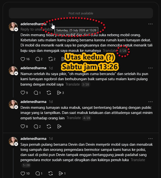 jeffrey_soank's tweet photo. Maaf banget @adelenedharma , lu kalo bikin kronologi harus runut dan konsisten. Ada tambahan detail yg sebelumnya lupa itu wajar, tapi jangan sampe ga nyambung.
Ini gw bandingin screenshot 2 utas lu:
(1) Jumat 24 Jul sekitar jam 7-8 pagi
VS
(2) Sabtu 25 Jul jam 13:26 https://t.co/joTAoTD42l
