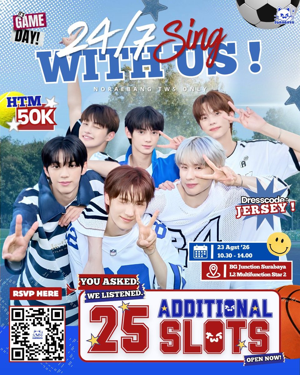 tws_surabaya's tweet photo. Plot twist... 👀💙

Due to the overwhelming response, we're opening 25 additional RSVP slots for everyone who missed the first wave! ��� 🎟 

RSVP for #247SingWithUs_Vol1 now and we'll see you there, 42baya! 🎤✨

#TWS_Surabaya #42baya #NoraebangSurabaya #TWS https://t.co/PA5RYDuYzF