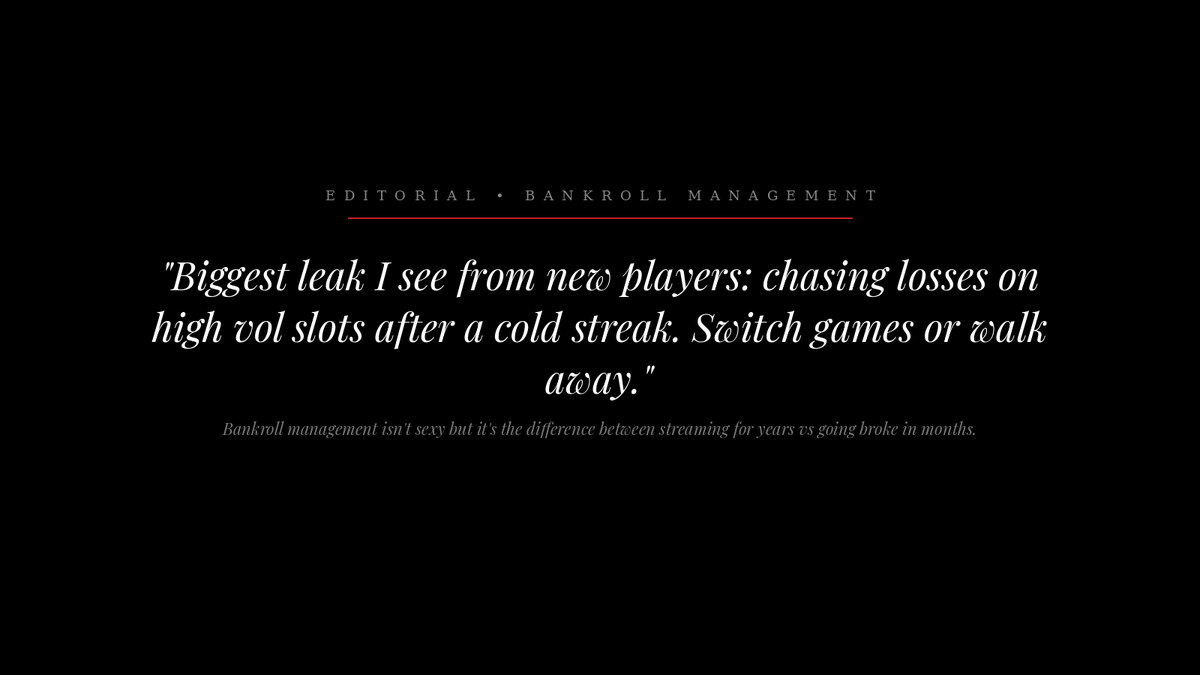 Luggofront's tweet photo. Biggest leak I see from new players: chasing losses on high vol slots after a cold streak. If the session's not hitting, switch games or walk away. Bankroll management isn't sexy but it's the difference between streaming for years vs going broke in months. https://t.co/Hwka0TTCxY